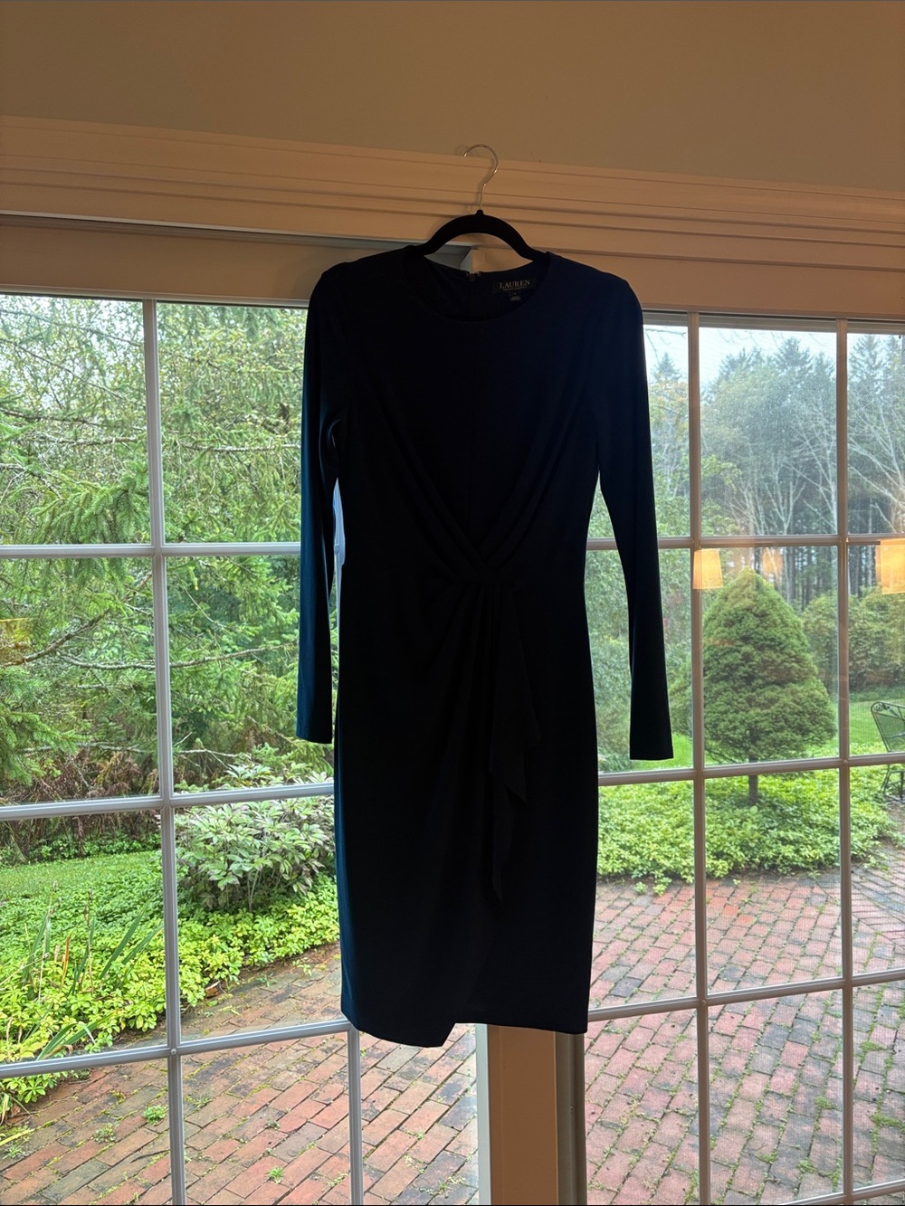 Ralph Lauren Navy Long-Sleeve Twist-Waist Midi Dress